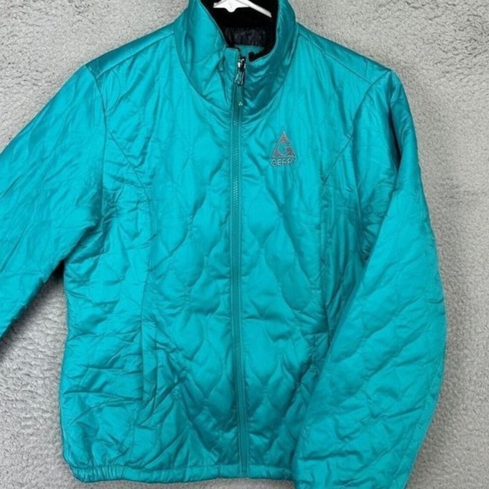 Gerry Puffer Coat Jacket Womens Small Teal Full Zip Quilted Pockets Long Sleeve